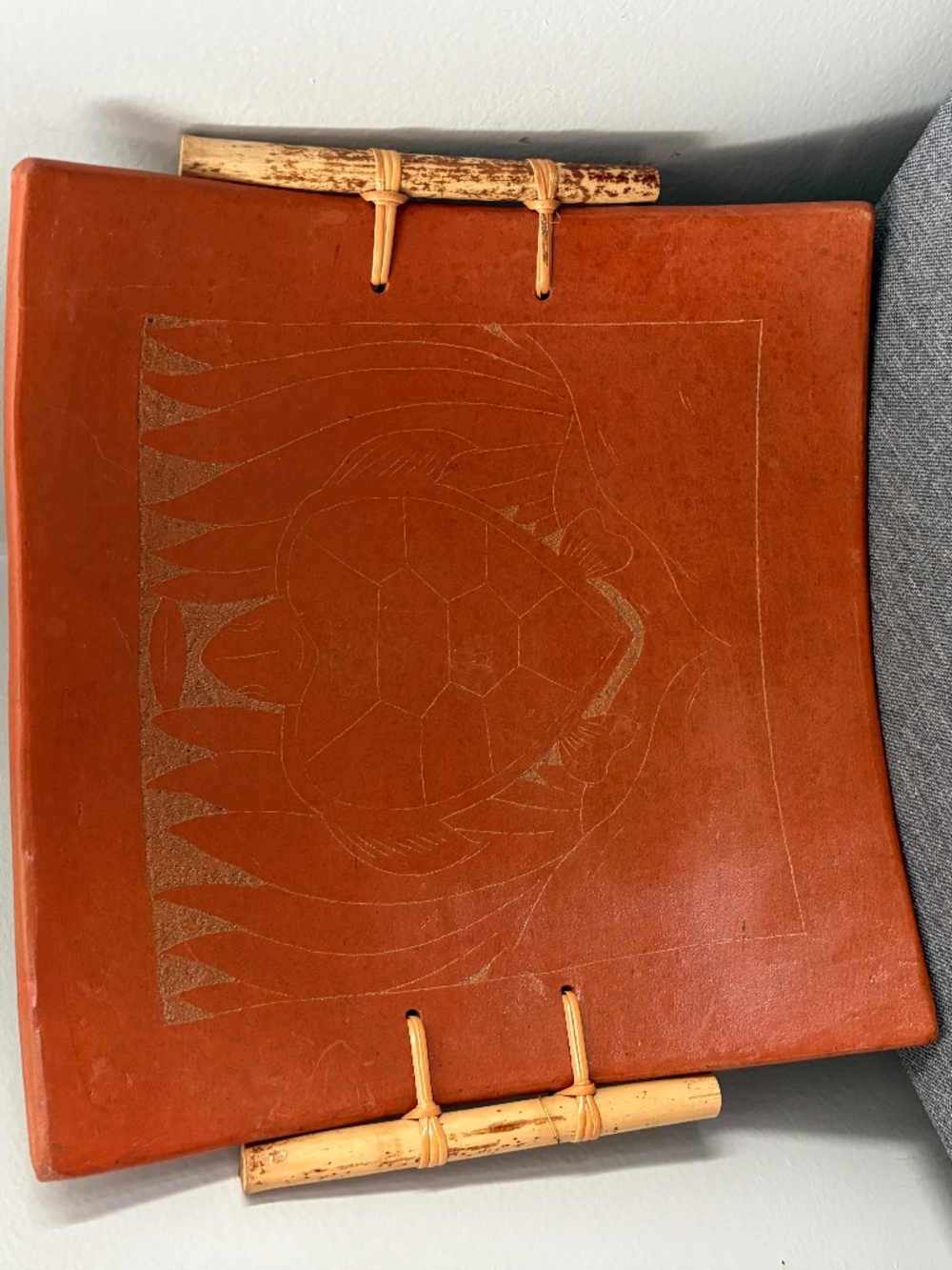 Vintage St. Lucia Turtle Tray Bamboo Bound Caribbean Souvenir Decor